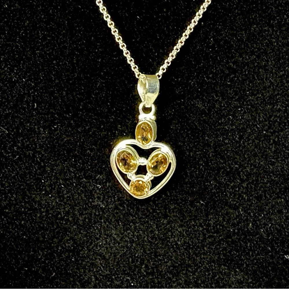 Topaz Heart Shaped Gemstone Pendant Sterling Silver 20 inch Chain